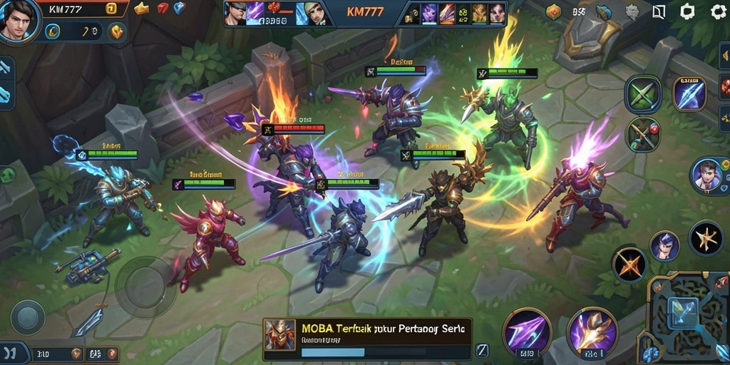 Tampilan seru karakter dan pertempuran dalam gameplay MOBA.