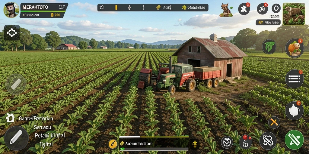 Screenshot gameplay MERAHTOTO dengan suasana kebun yang cerah.