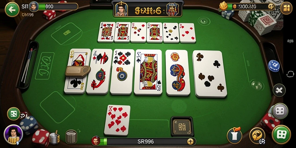 Screenshot gameplay SR996 yang menunjukkan suasana permainan Domino yang seru.