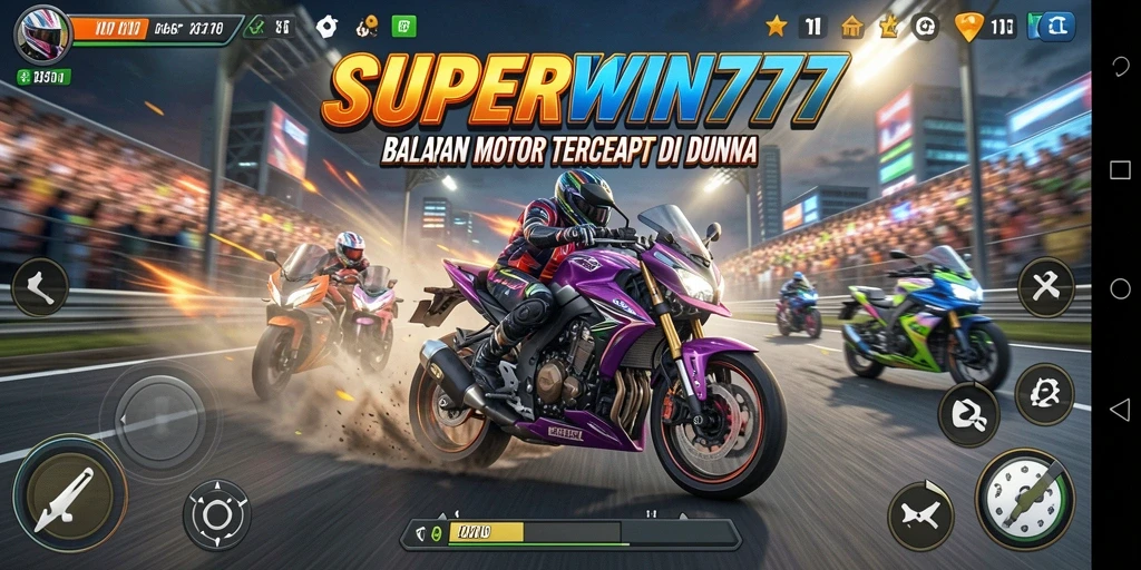 Screenshot SUPERWIN777 menampilkan balapan motor yang seru dan mendebarkan.